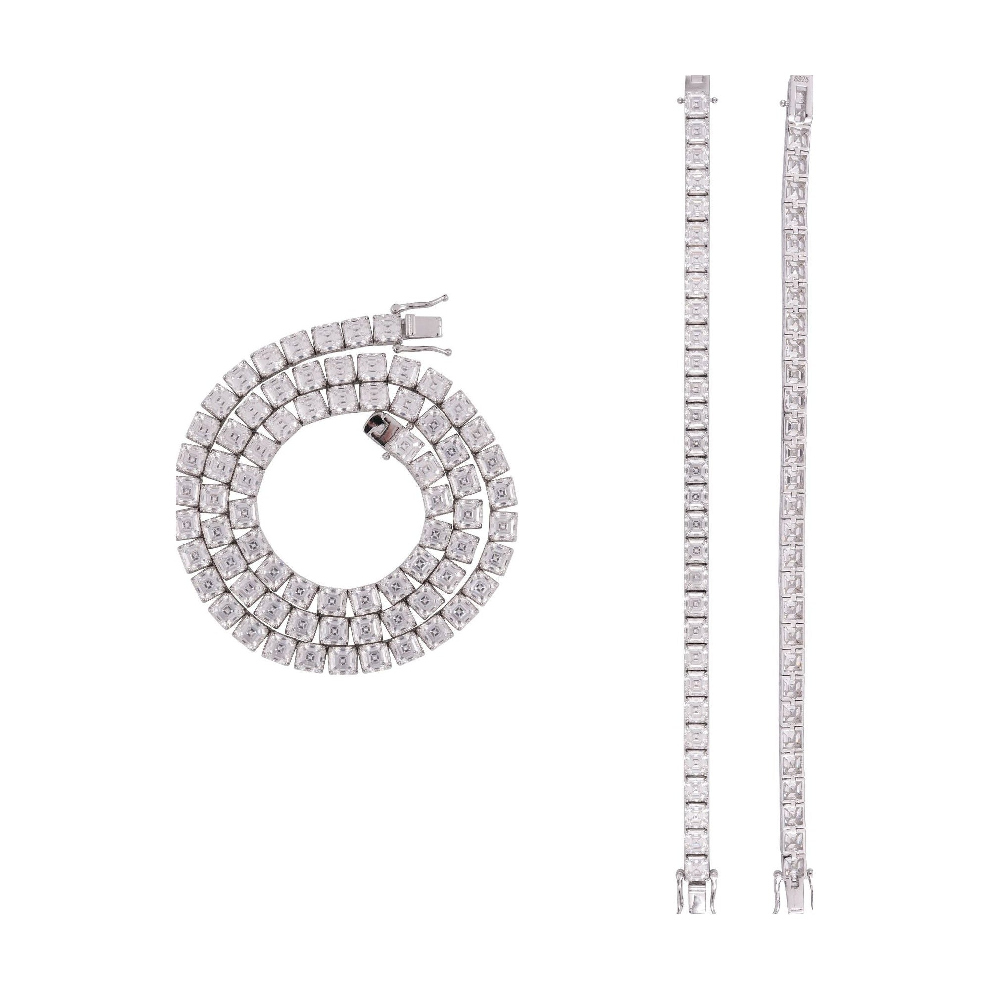 S925 5.5mm Asscher Moissanite Tennis Chain Bracelet