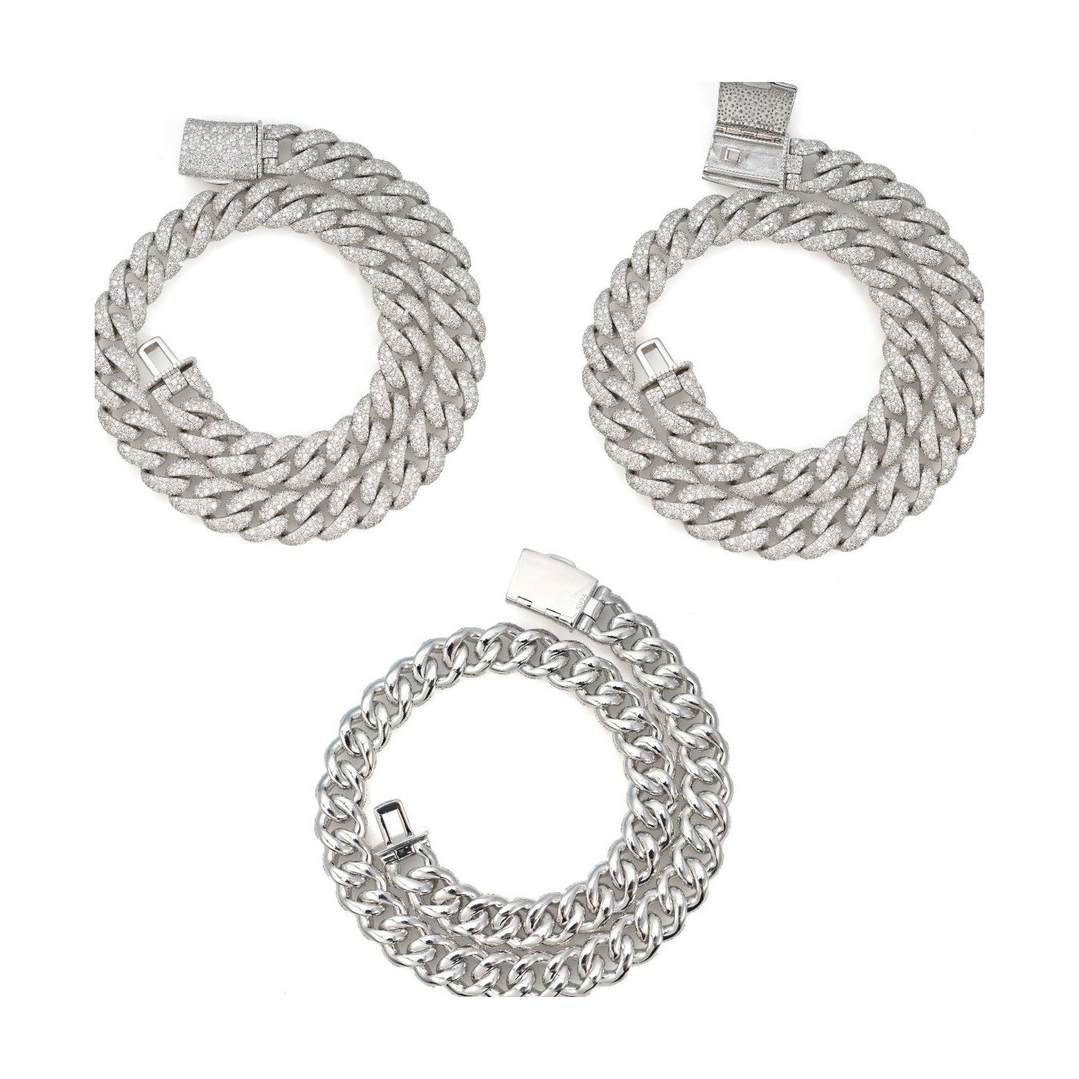 S925 14mm Cuban Chain, Mixed Moissanite, Luxury