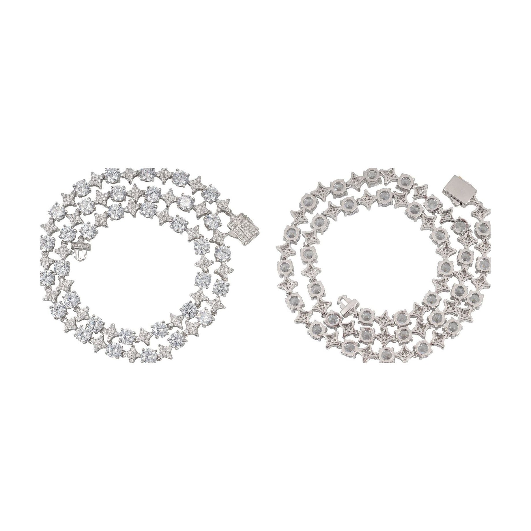 Tennis Chain, S925 Silver Moissanite, Round/Star
