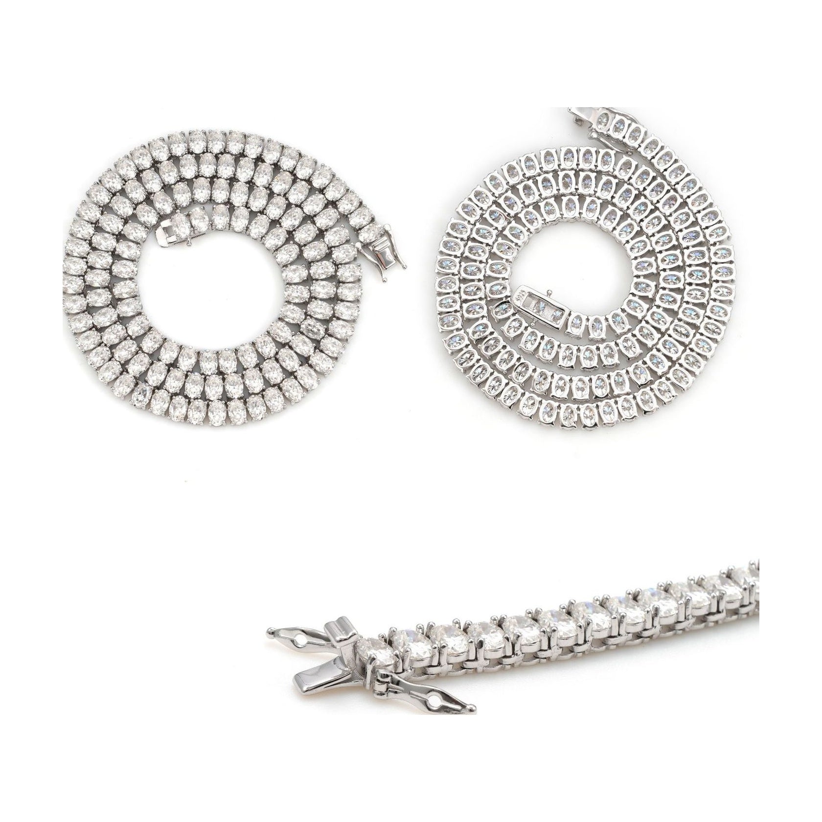 Oval moissanite tennis chain, S925 silver egg-shape daily wear