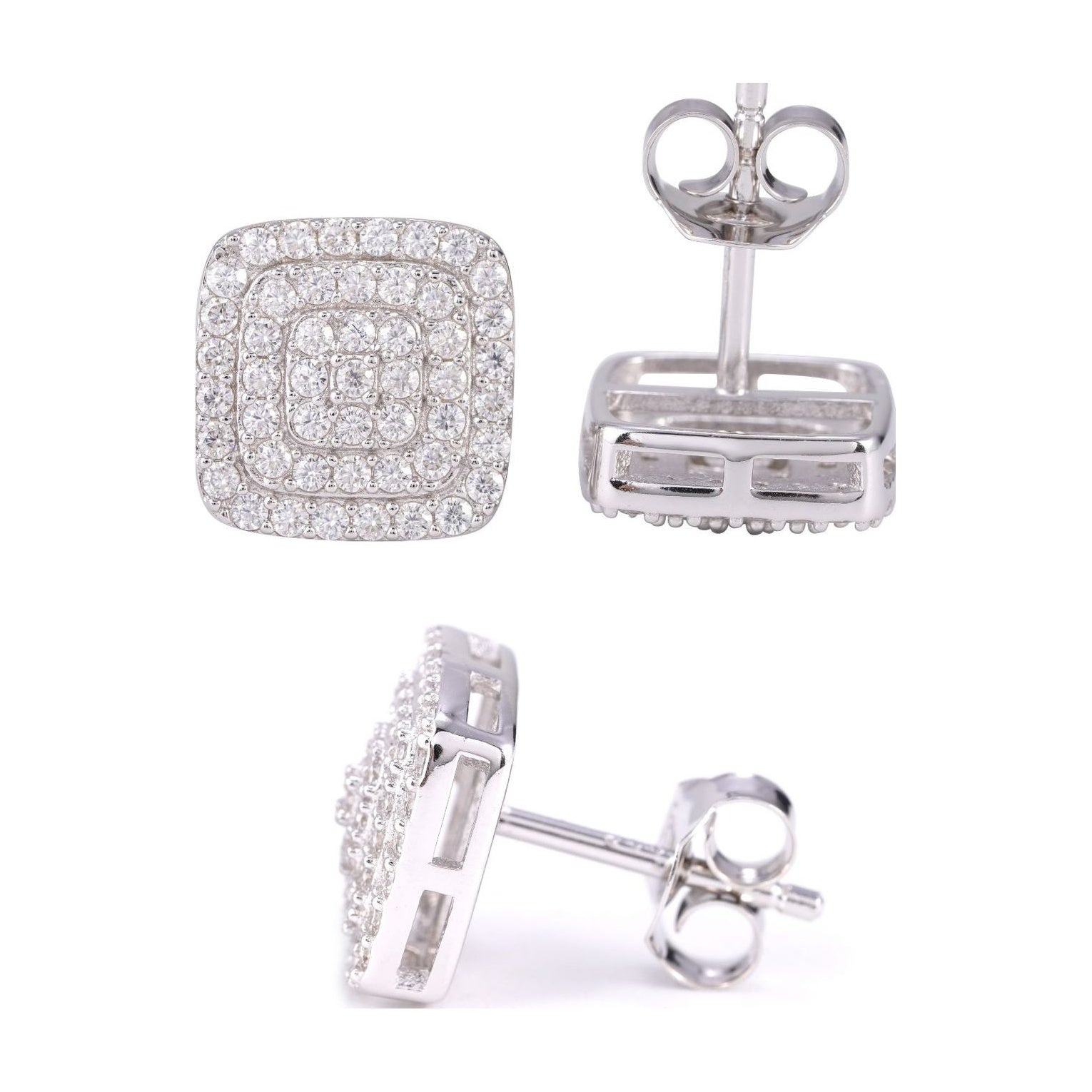 Triple Square Studs, S925 Silver, Moissanite