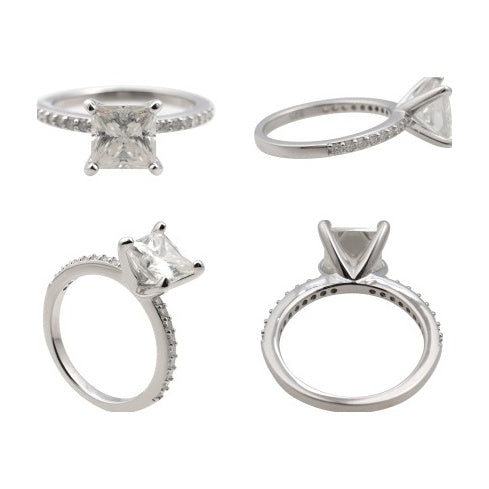Ring, S925 silver, 4ct princess cut moissanite, elegant