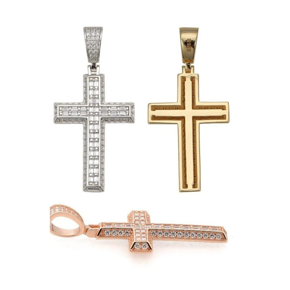S925 Silver Cross Pendant w/ Moissanite, Hip-hop Style