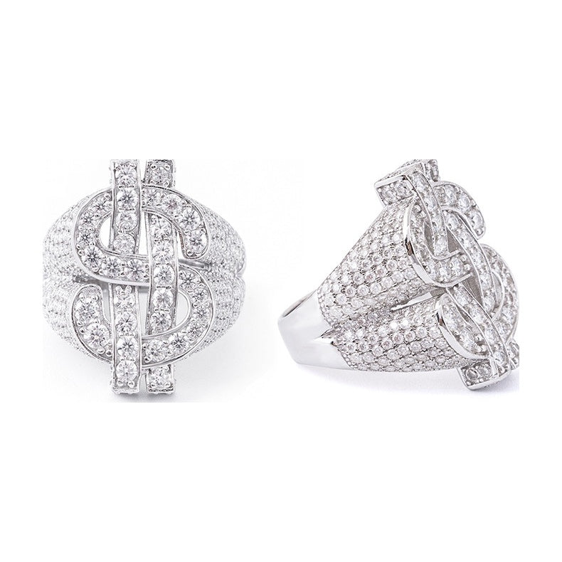 S925 Silver Dollar Moissanite Ring, Hip-Hop Men's Ring