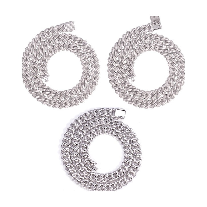 Cuban Chain 10mm, S925 Silver, Moissanite, Double Row