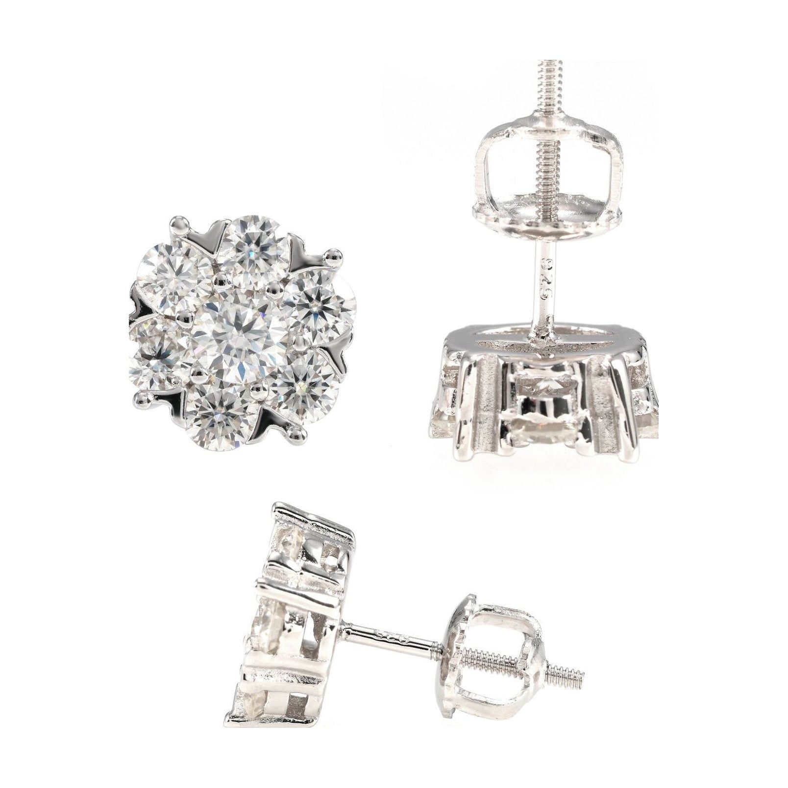S925 Silver Moissanite Floral Stud Earrings