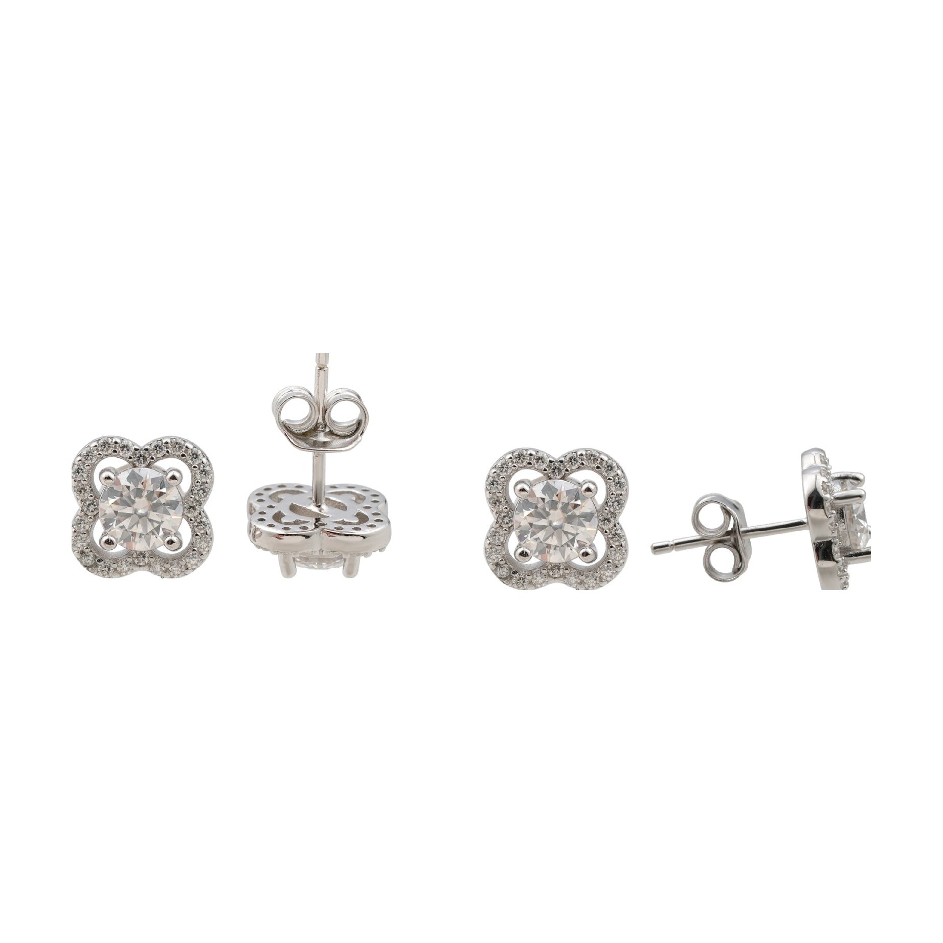 S925 Four-Leaf Clover Stud Earrings, 5mm Moissanite