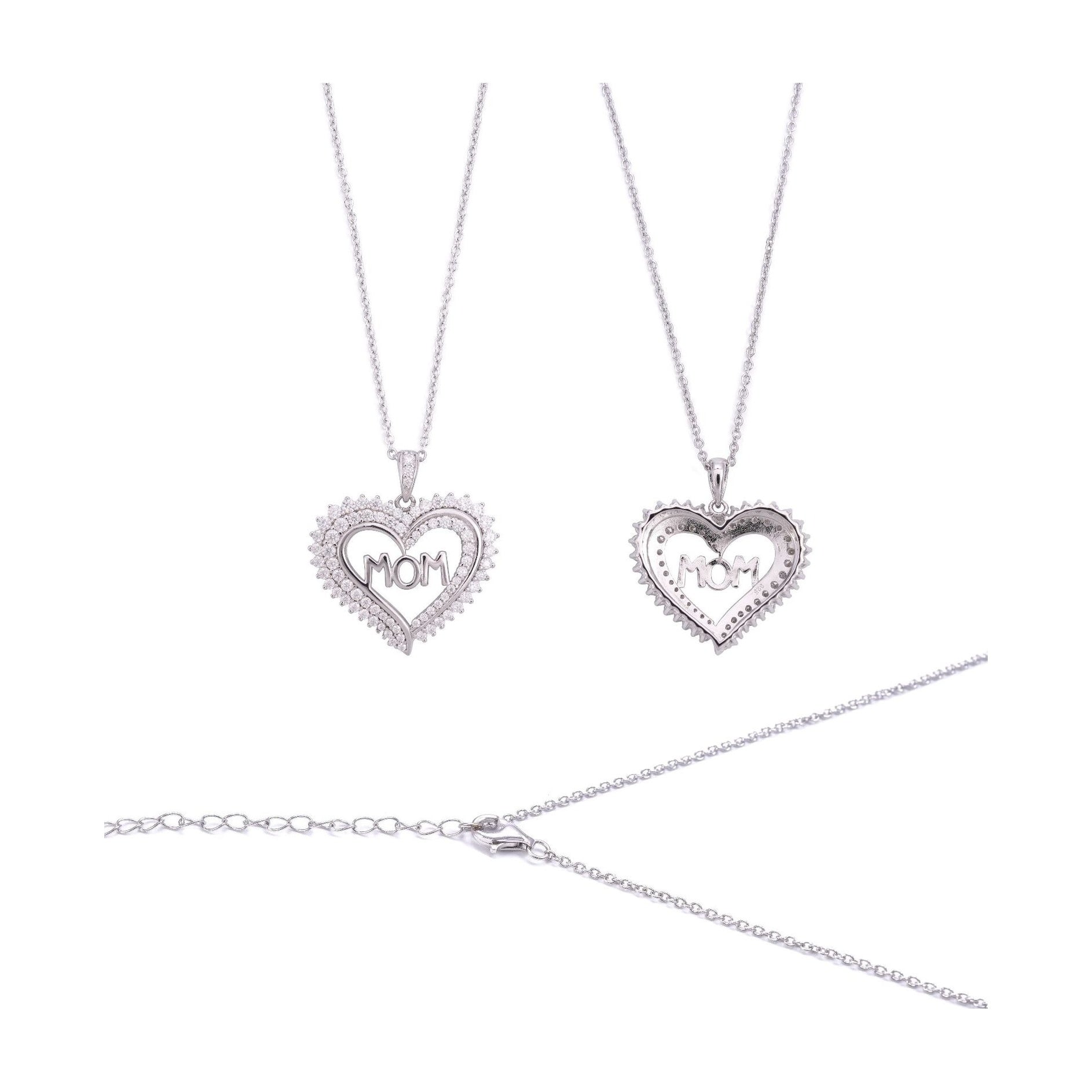 S925 Silver Moissanite MOM Heart Necklace w/GRA
