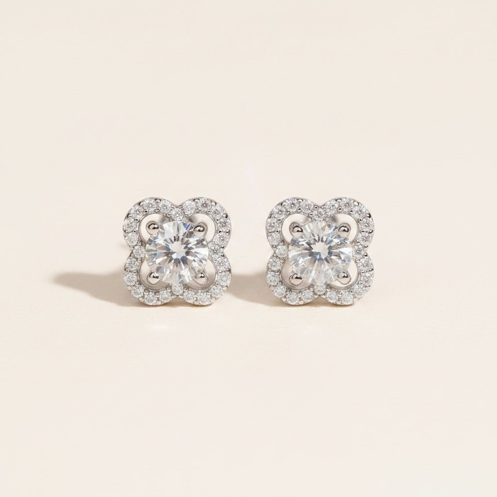 Clover Moissanite Stud Earrings