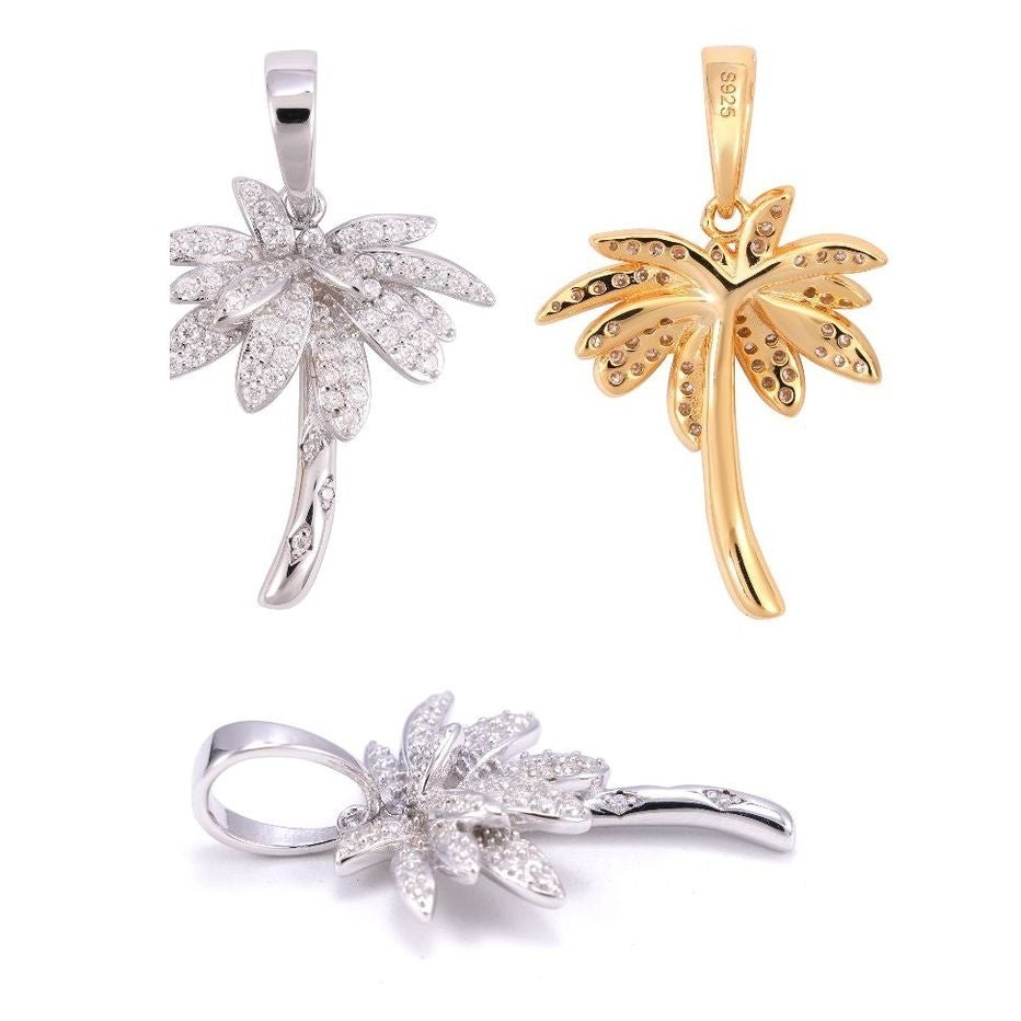 S925 Silver Moissanite Coconut Tree Pendant