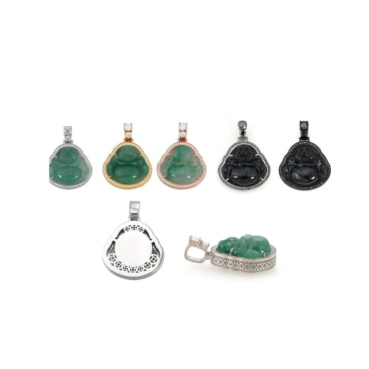 Buddha Pendant, S925, Moissanite & Jade