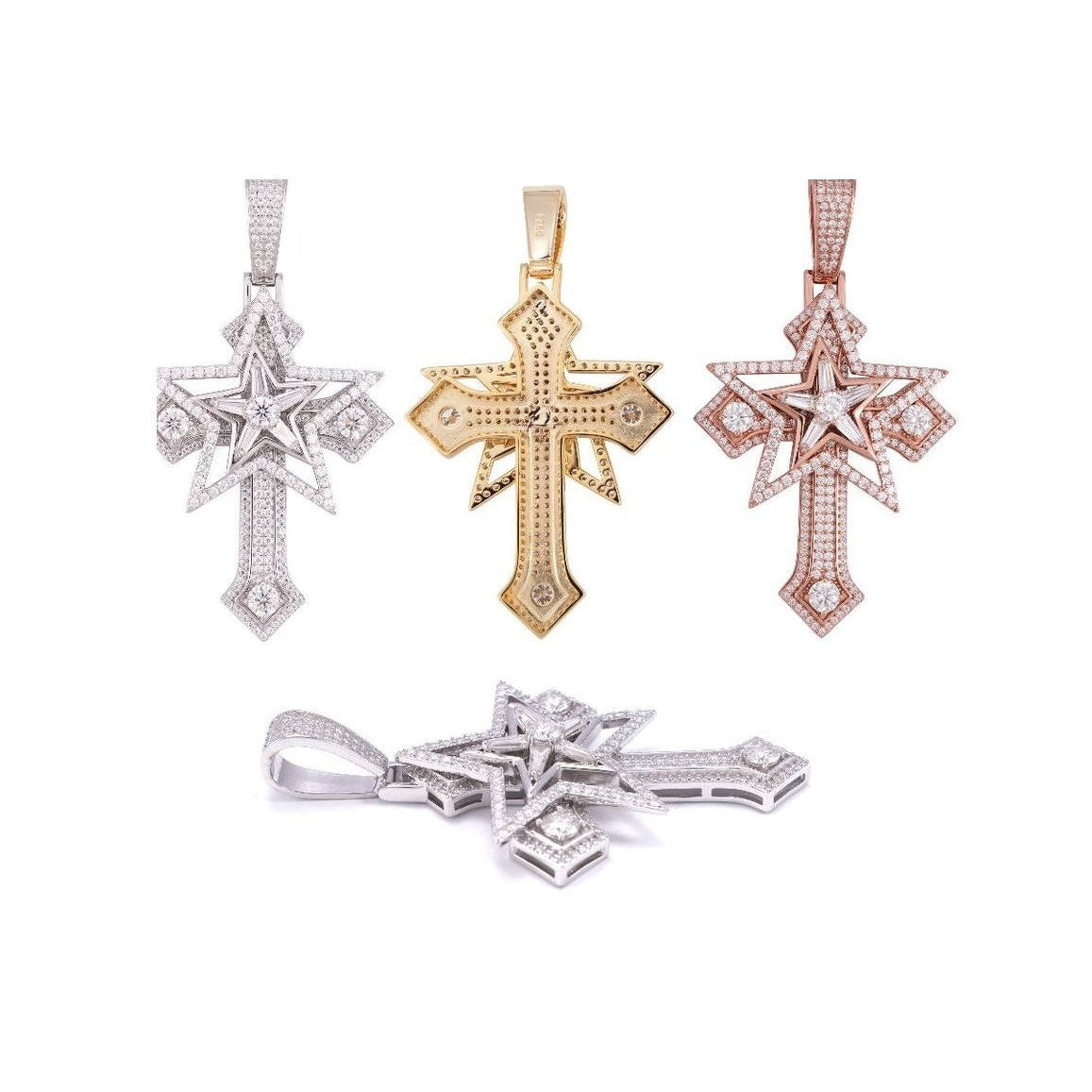 Cross Pendant, S925 Silver, Moissanite, Hip-Hop Unisex