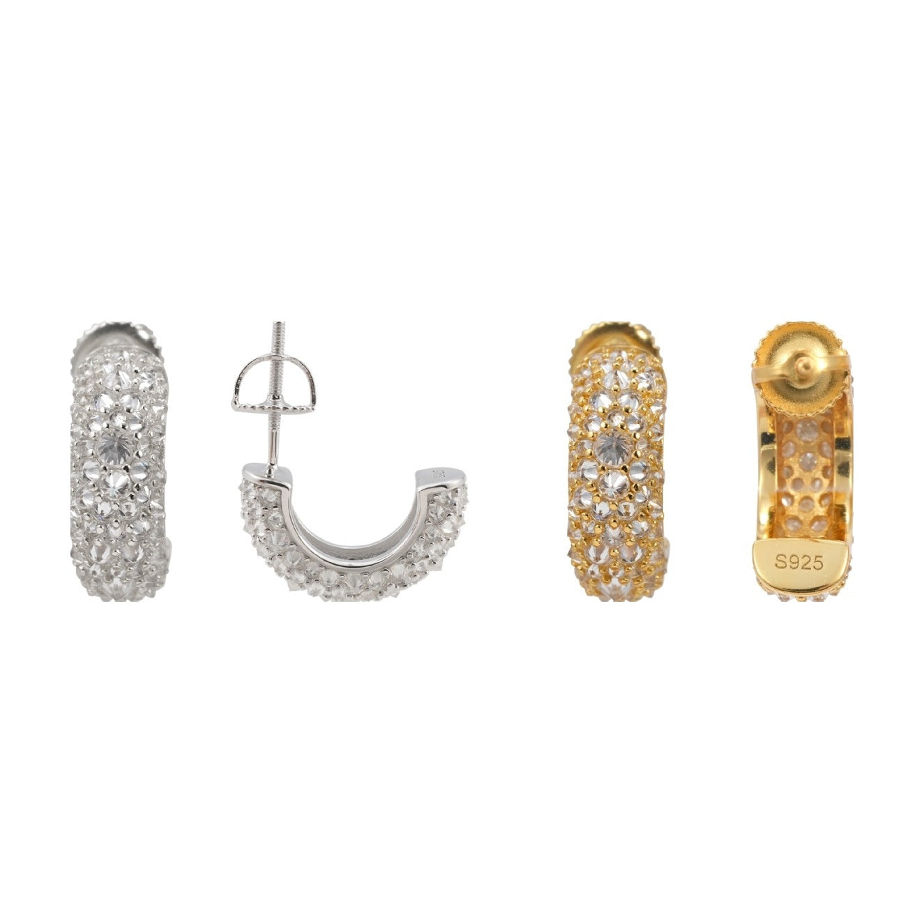 S925 C-Shape Stud, Full Moissanite, Luxury Sparkle