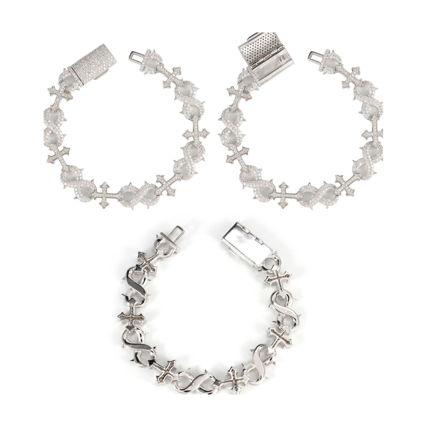 Cross 8-Chain Bracelet 13mm, S925 Silver, Moissanite