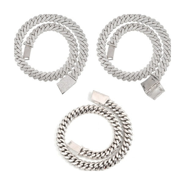 S925 15mm Triple Row Moissanite Cuban Chain
