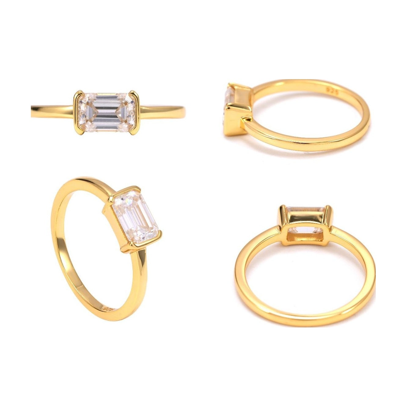 S925 1ct Emerald Cut Moissanite Ring, Classic Style