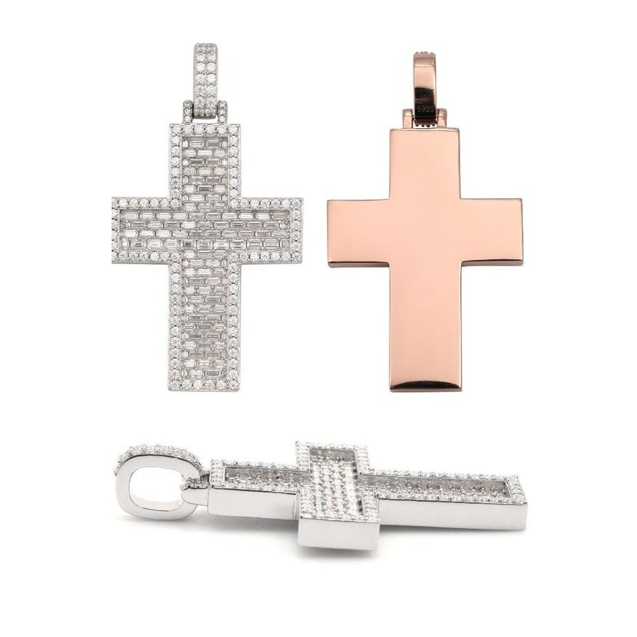 S925 Silver Full Moissanite Cross Pendant w/ GRA