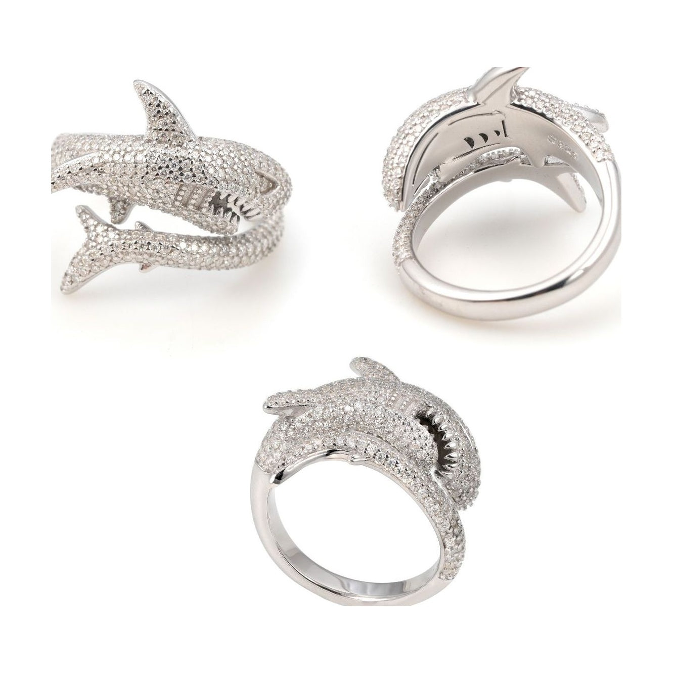 Shark Ring S925 Silver Moissanite Punk Couple Style