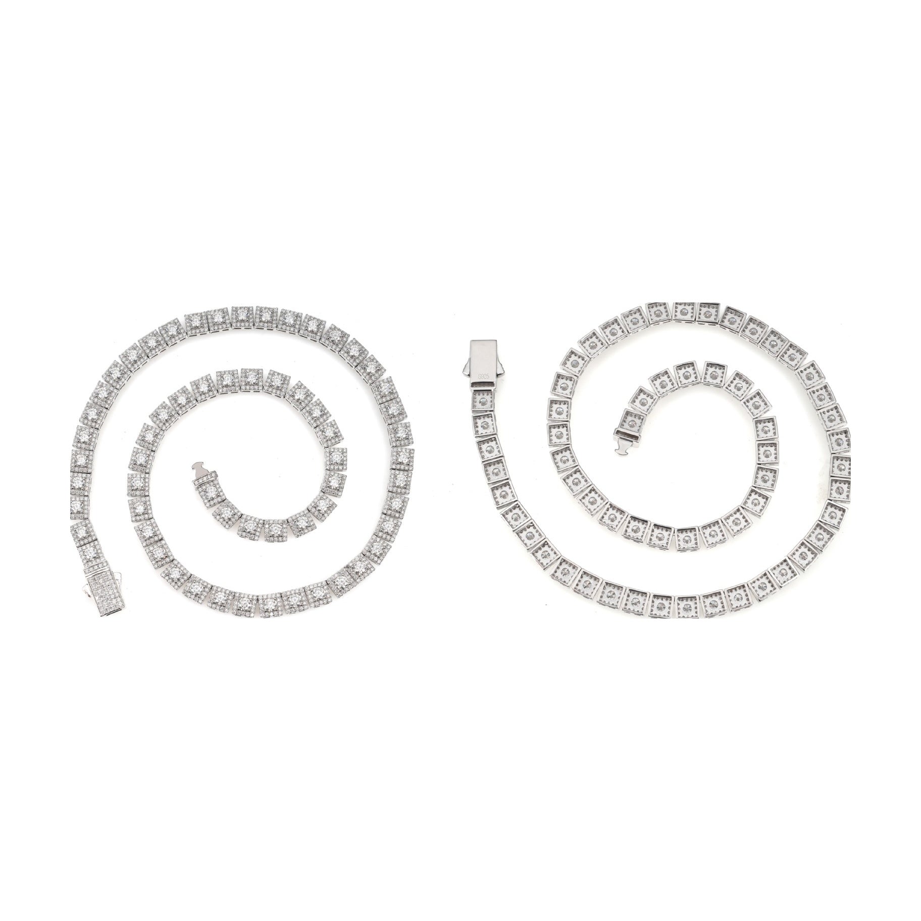 S925 Hip-Hop Necklace, Square Moissanite 4mm