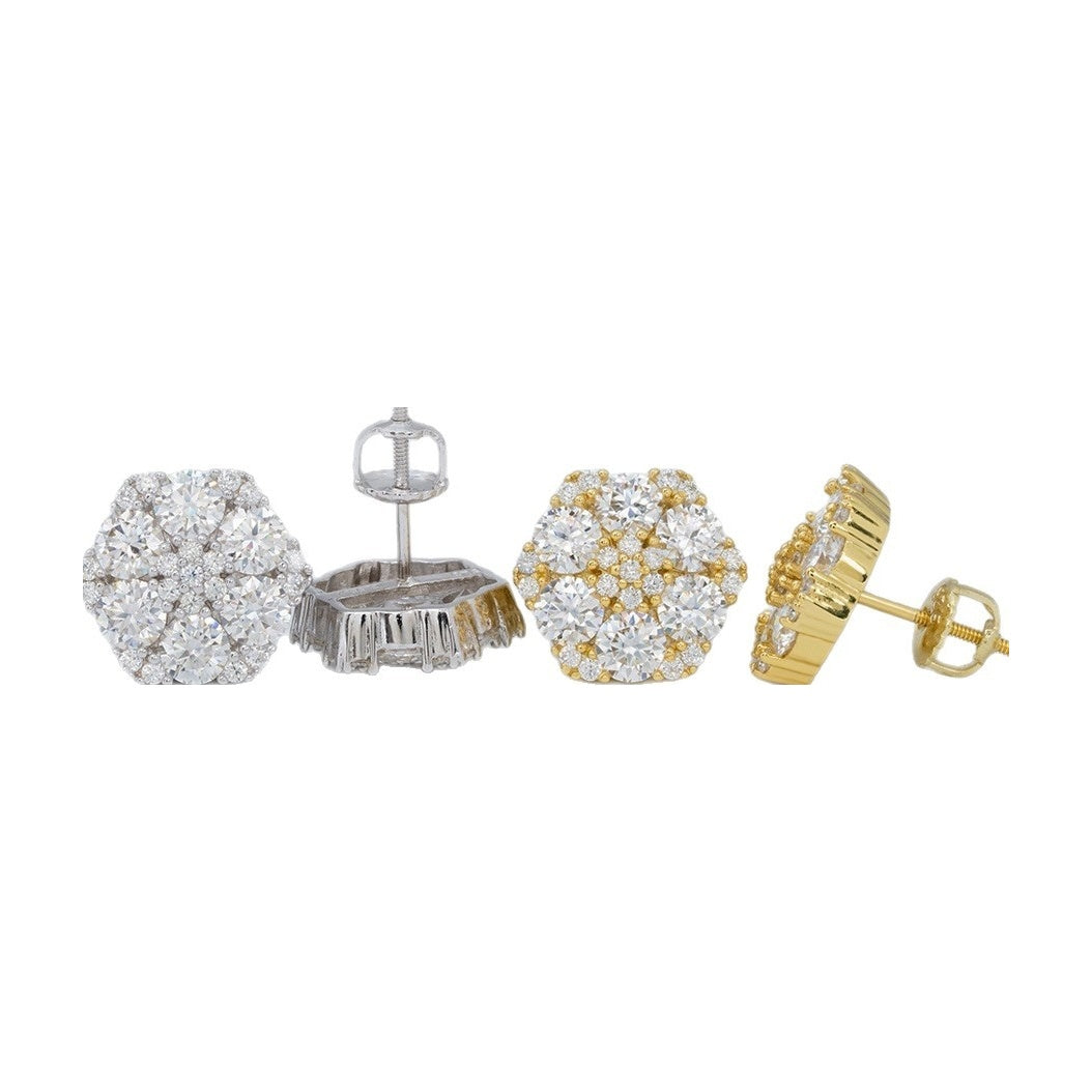 S925 Silver Hexagon Moissanite Stud Earrings Hip-hop
