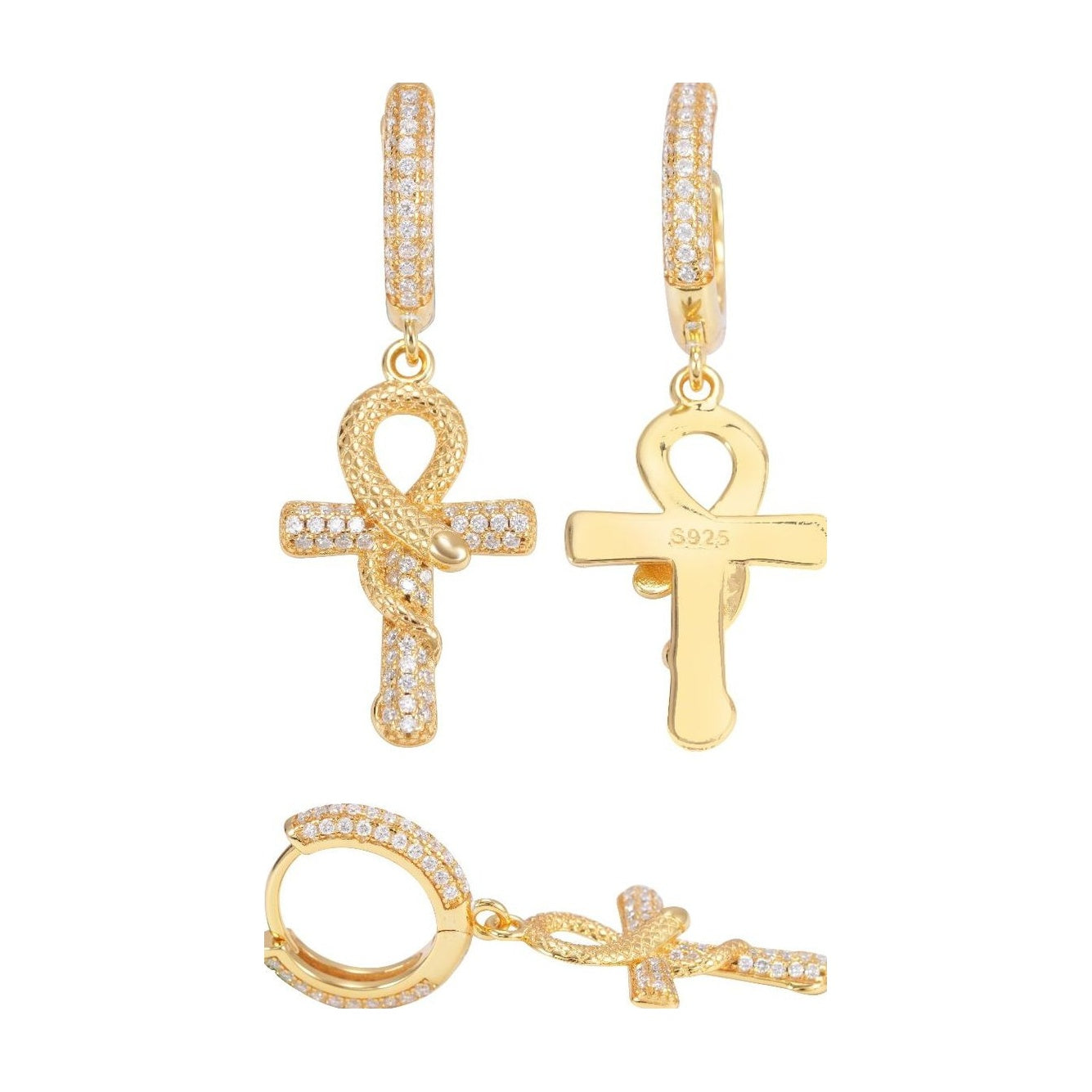 S925 Silver Moissanite Cross Snake Hoops Hip-Hop