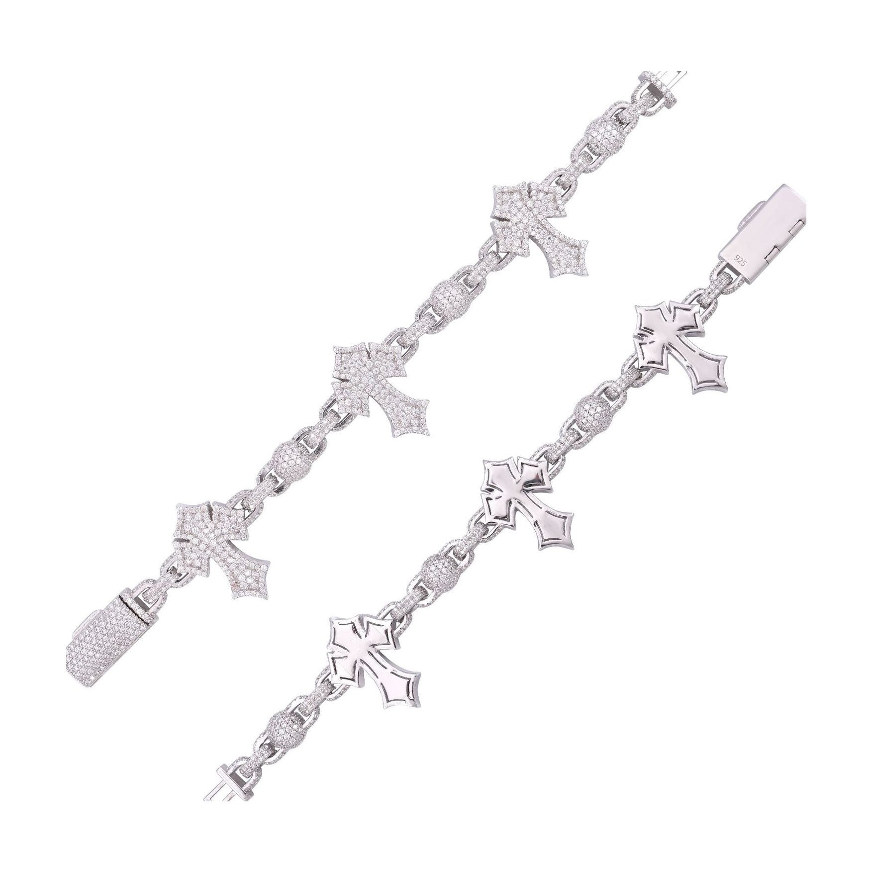 8mm Pearl Cross Cuban Bracelet S925 Silver Moissanite Hip-hop