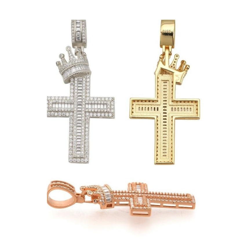 S925 Silver Moissanite Crown Cross Pendant