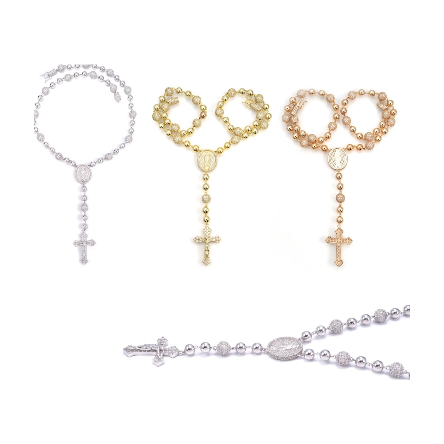 S925 Full Moissanite Beads Cross Pendant Necklace