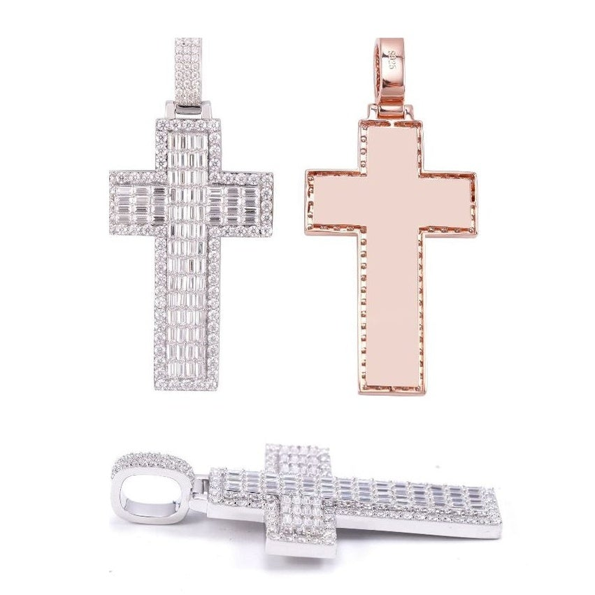 S925 Silver Full Moissanite Cross Pendant Luxury