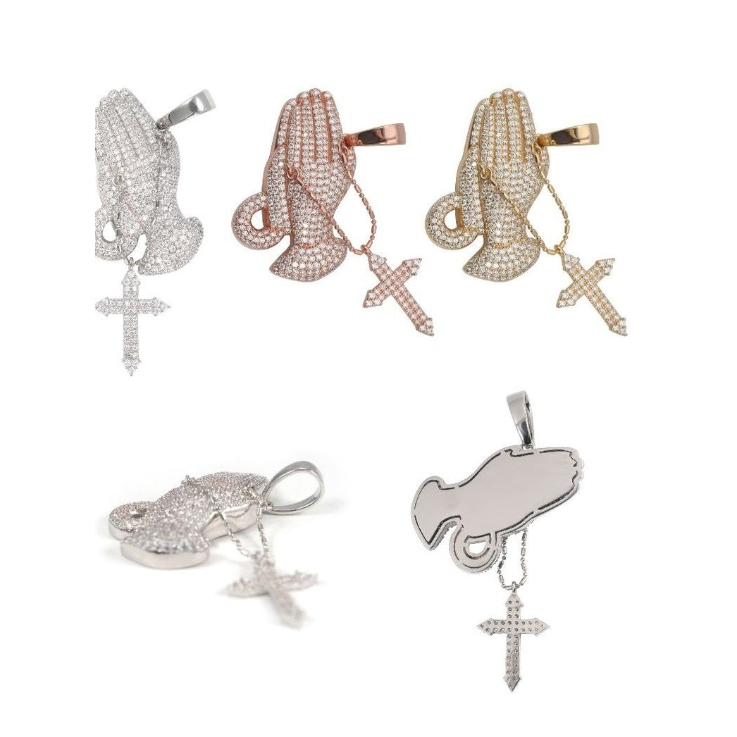 S925 Silver Moissanite Hand Cross Pendant