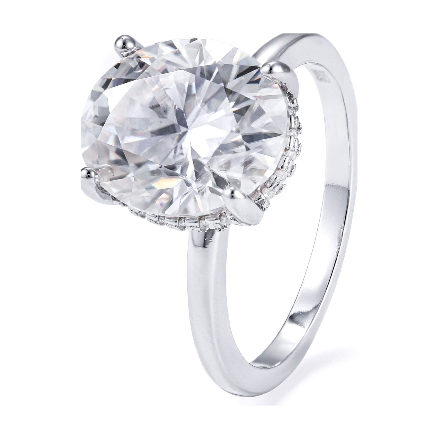 6ct Oval Moissanite Ring White Gold Plated S925