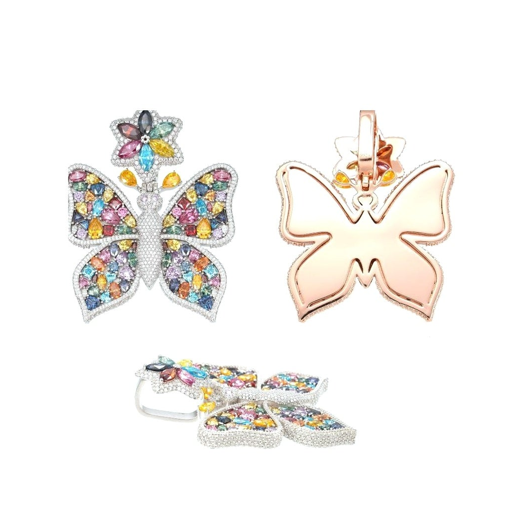S925 Silver Colorful Moissanite Butterfly Pendant