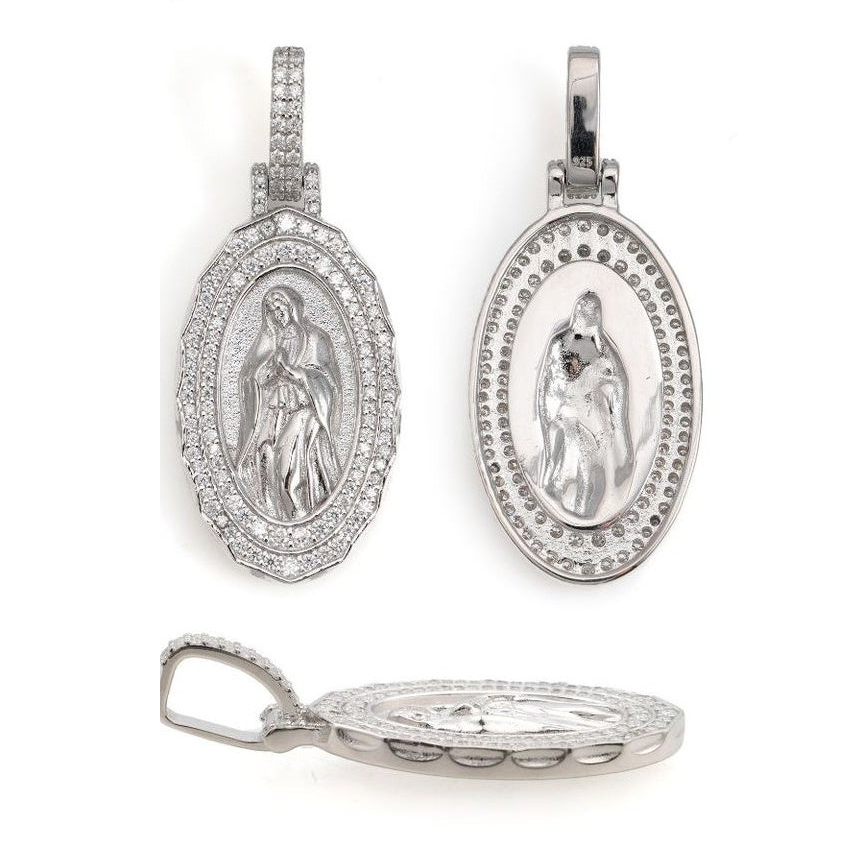 Virgin Mary pendant, S925 silver moissanite, hip-hop style necklace