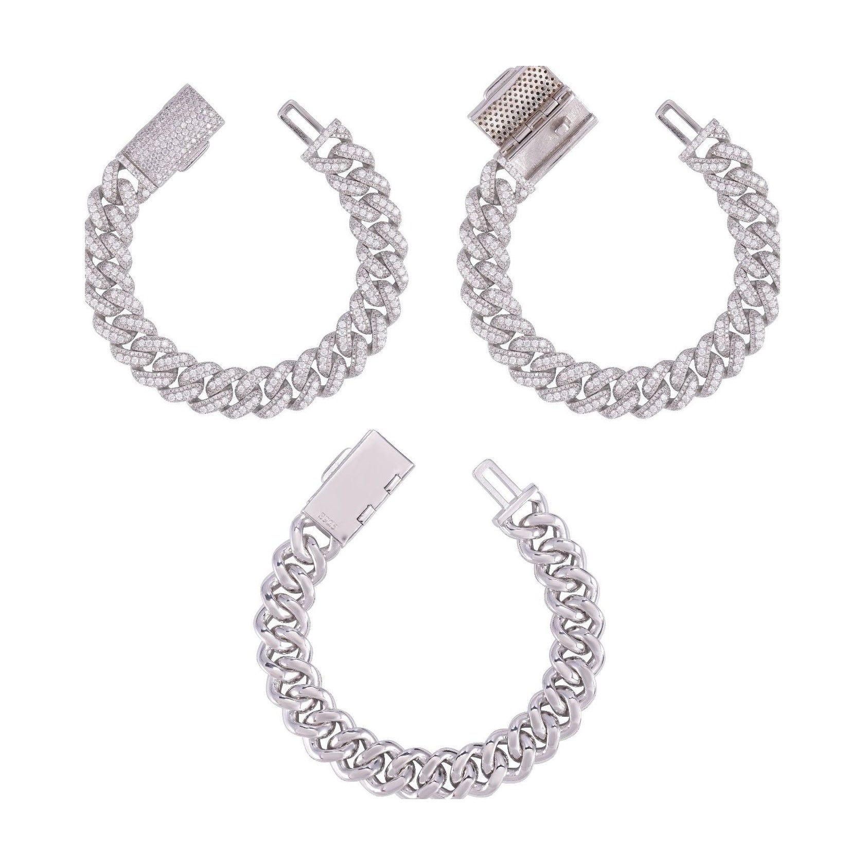 S925 Moissanite Cuban Chain 13-15-16-18mm Moon Shape