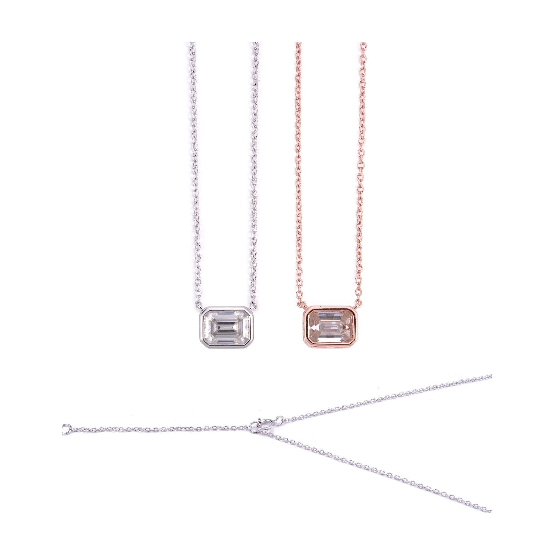Luxury collarbone chain, S925 silver 2ct emerald moissanite necklace