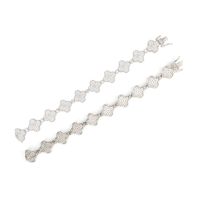 Four-Leaf Clover 15mm, S925 Silver, Moissanite Bracelet