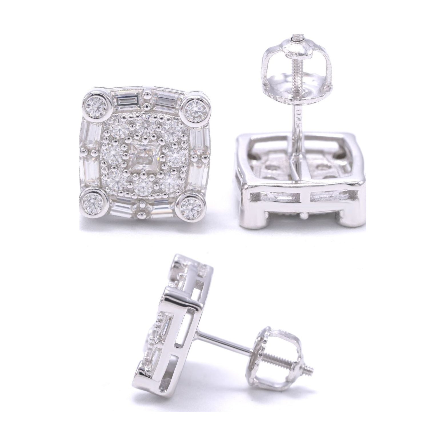 S925 Silver D-Color Moissanite Square Studs