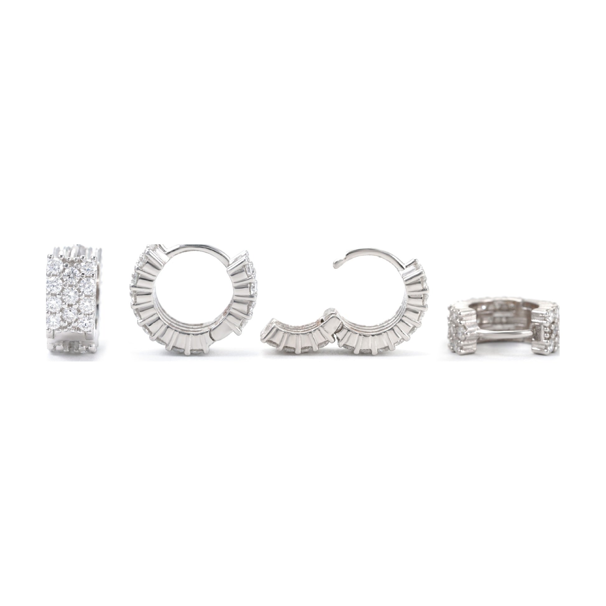 S925 Silver Pave Moissanite 3-Row Hoops w/GRA