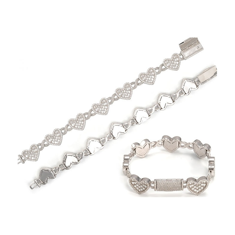 Heart Bracelet, S925 Silver, Moissanite, 6.5-14mm