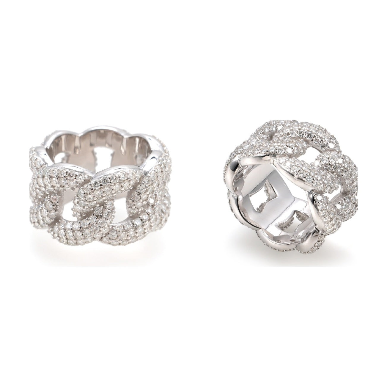 S925 Hip-Hop Ring, Double Row Moissanite Crescent