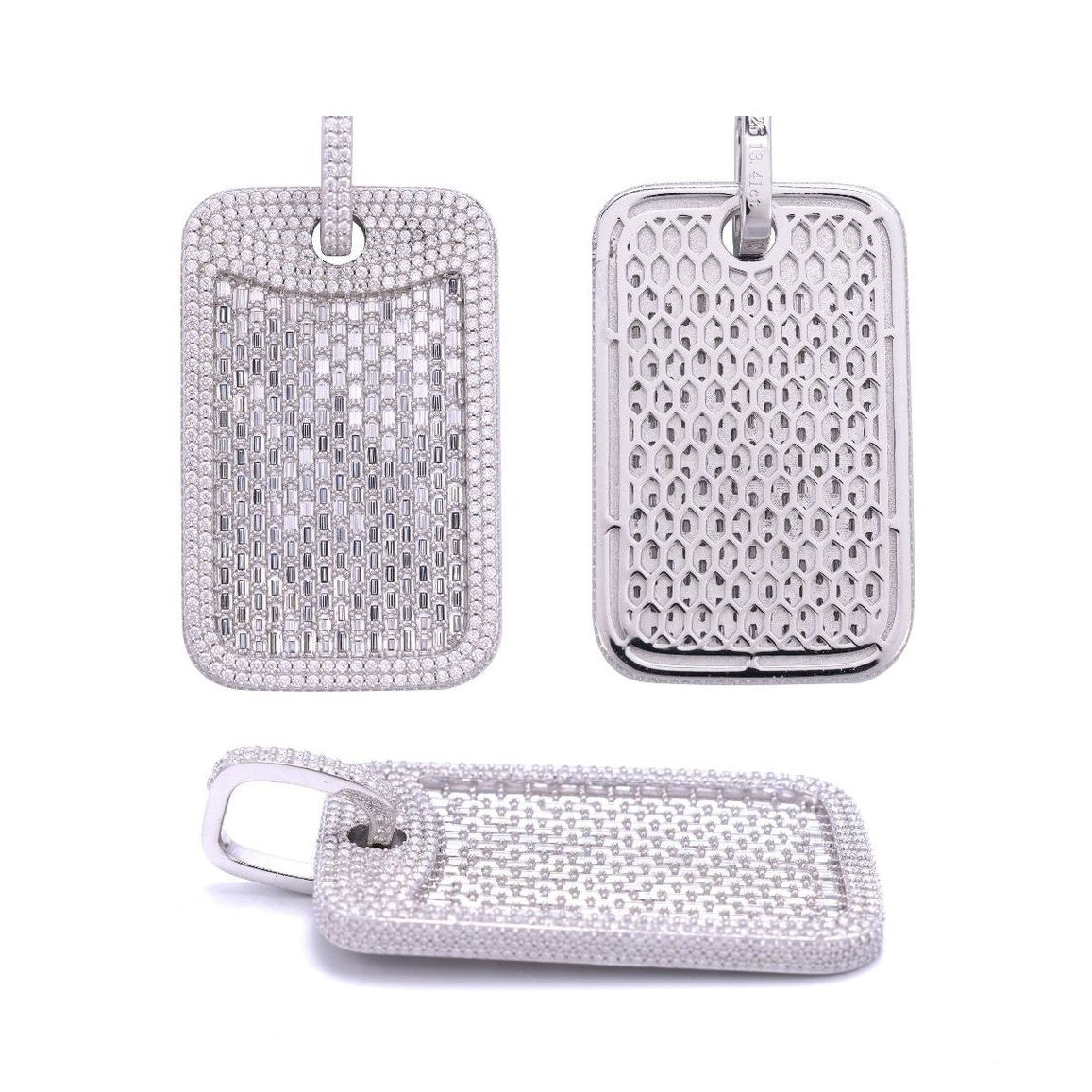Rectangular pendant, S925 pure silver, moissanite, hip-hop style
