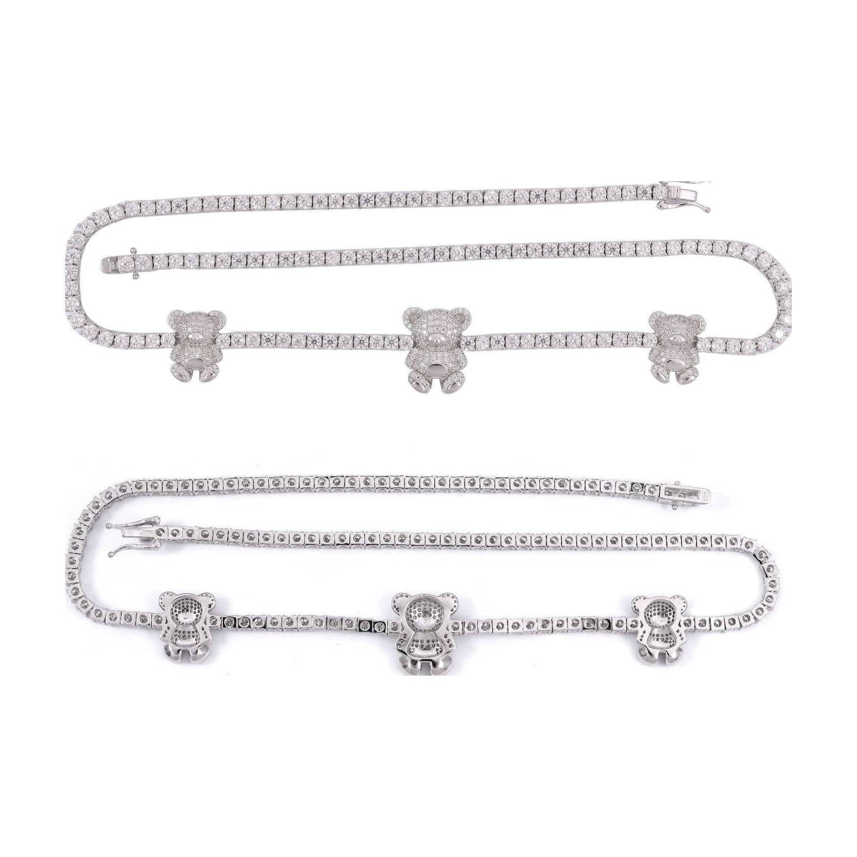 Teddy Bear Tennis Chain, S925 Silver Moissanite