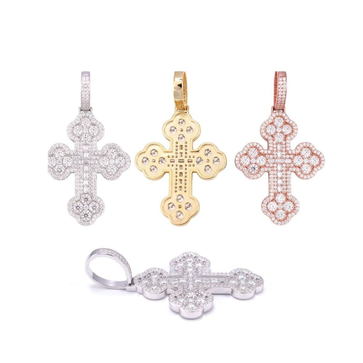 Cross Pendant, S925 Silver Moissanite
