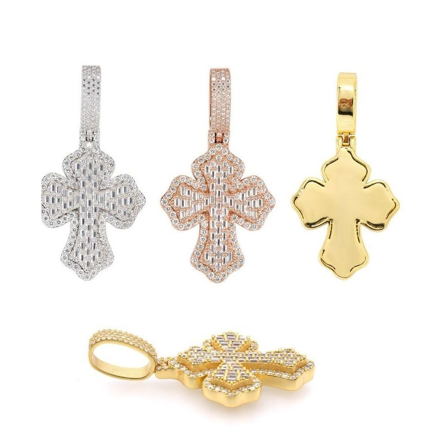 Cross Pendant, S925 Silver Moissanite