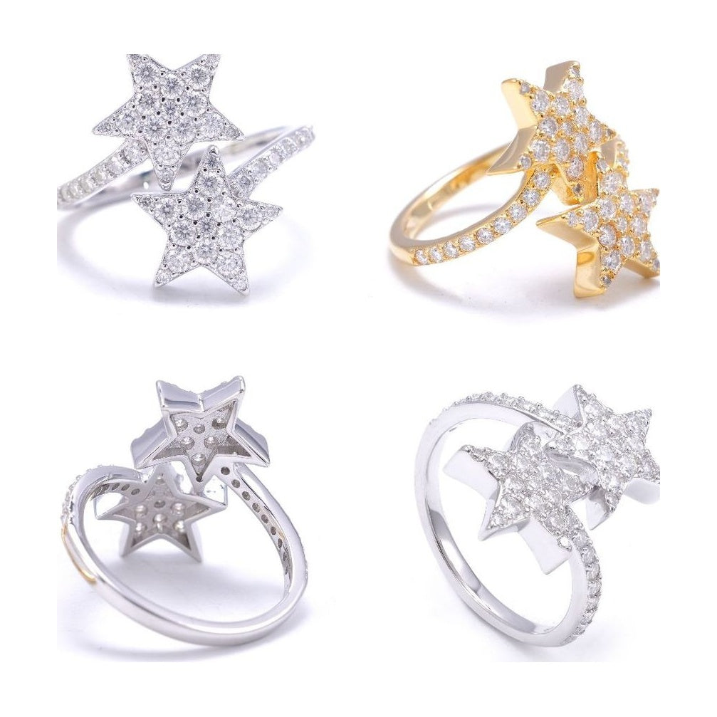 S925 Silver Star Ring w/ Moissanite, Valentine's