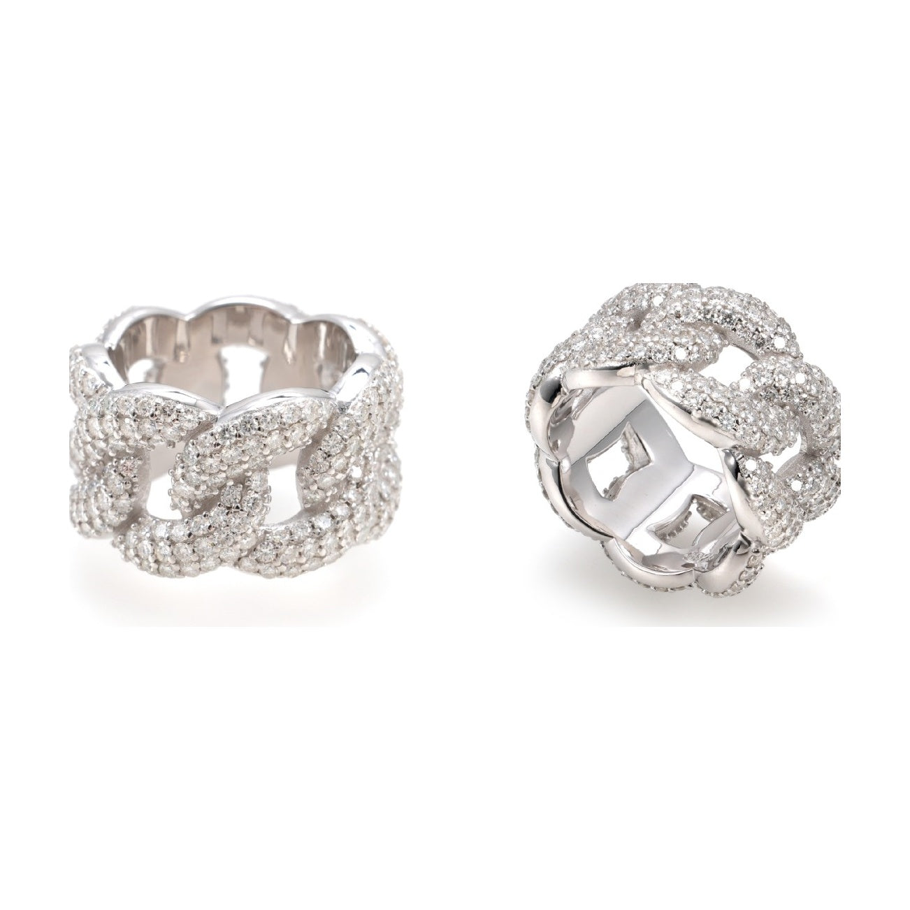 S925 Silver 3-Row Moissanite Crescent Ring Hip-hop