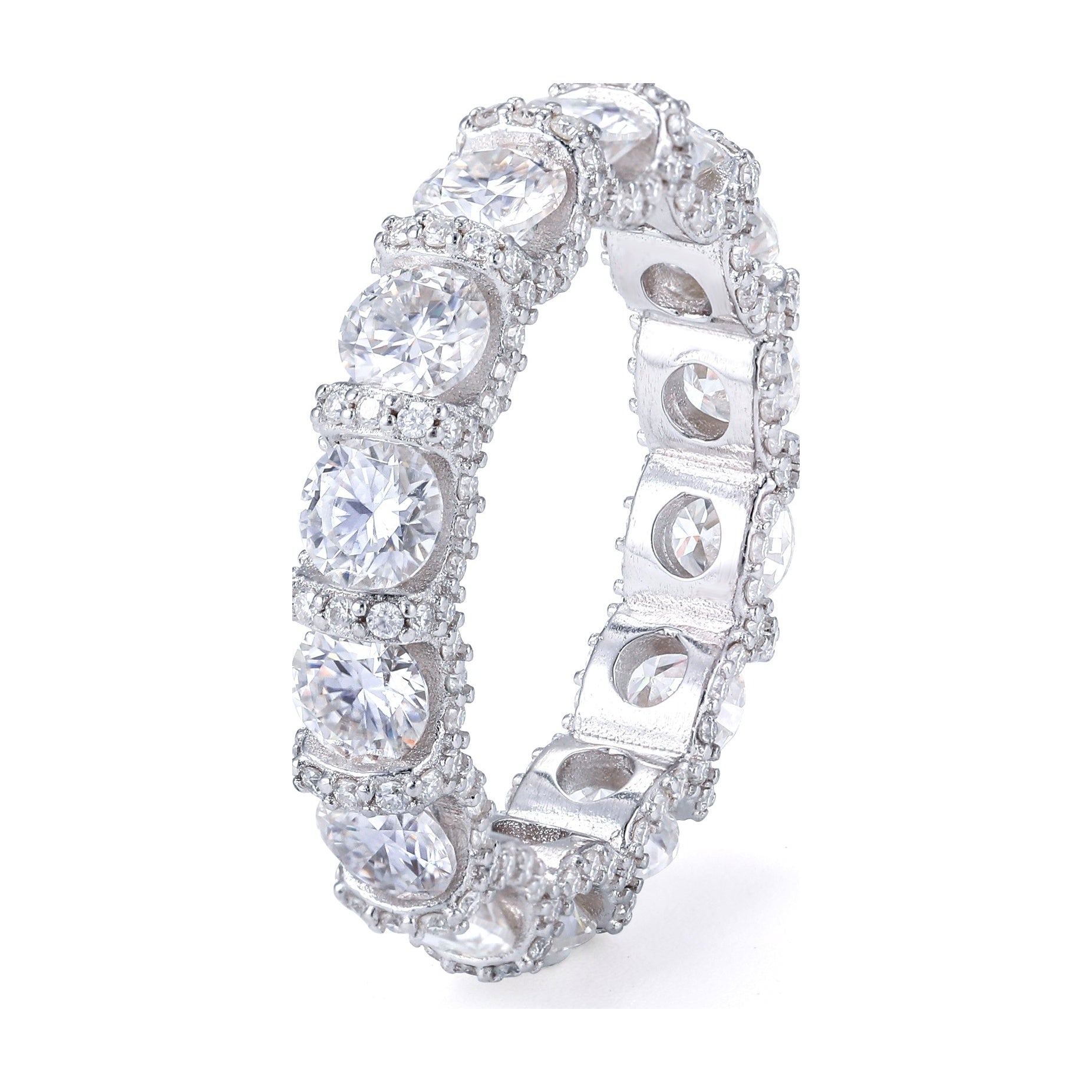 S925 Silver 4mm Round Moissanite Row Ring