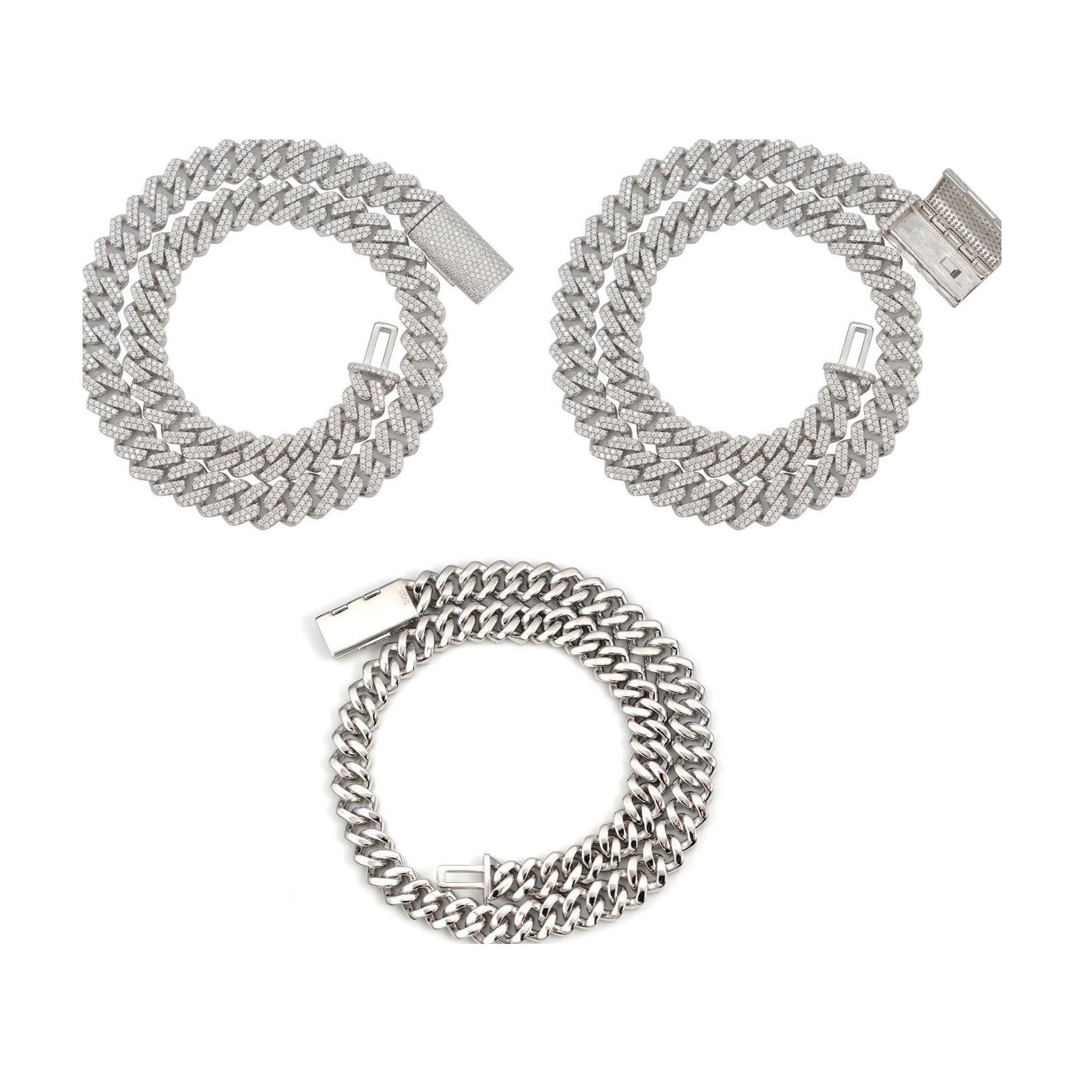 12.6mm Cuban chain, S925 silver, double row moissanite