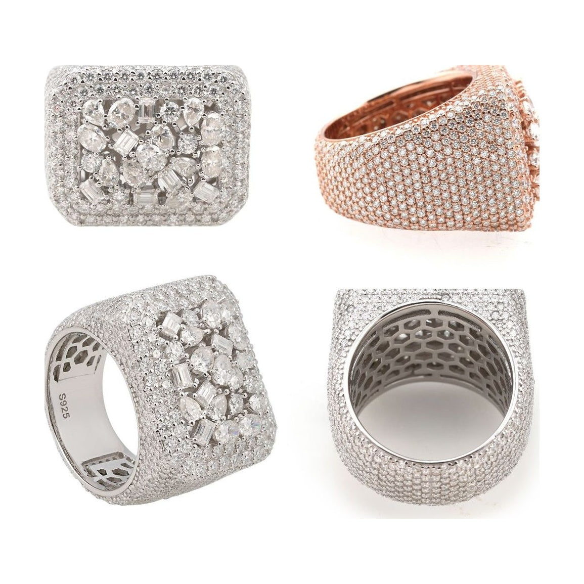 Ring, S925 silver, moissanite, hip-hop design, unisex