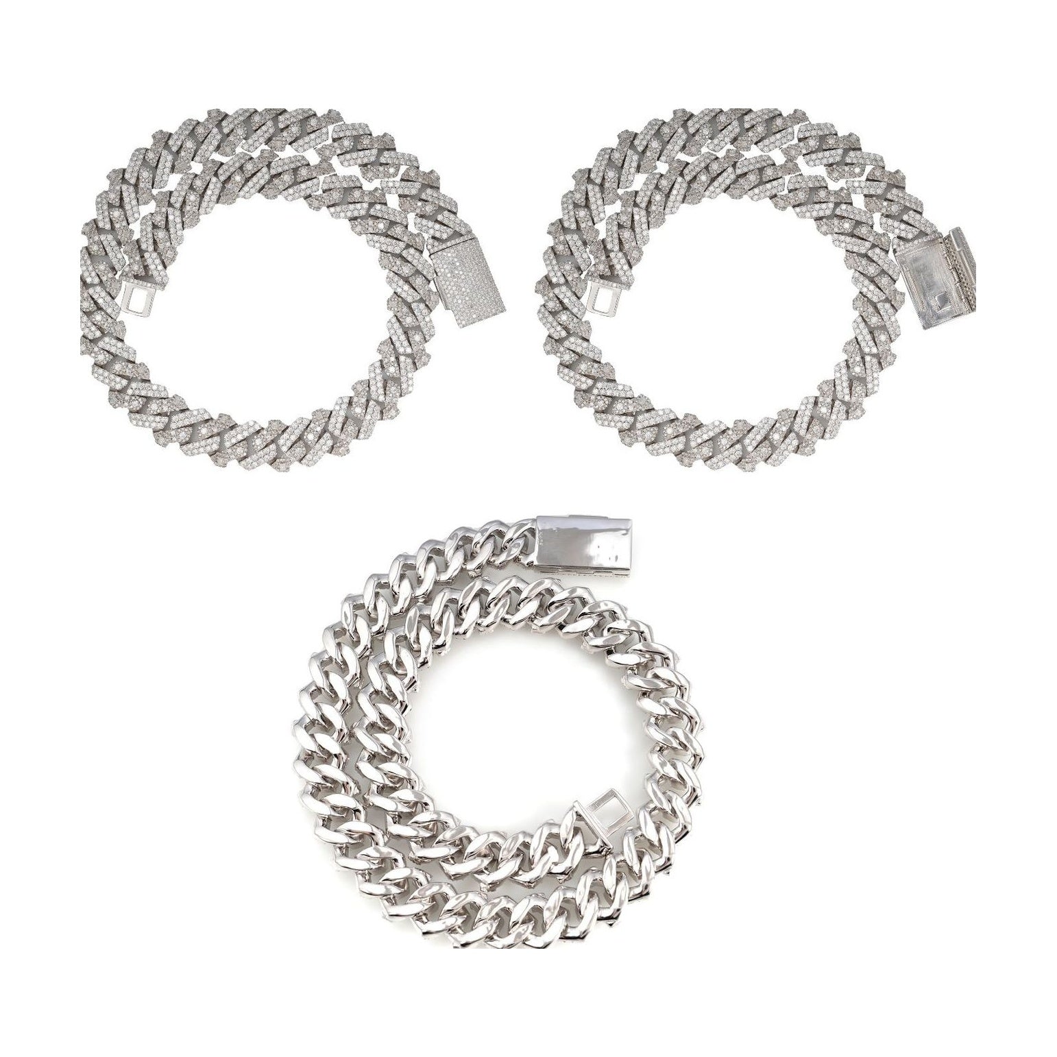 Cuban chain 18mm double row, S925 silver, moissanite necklace